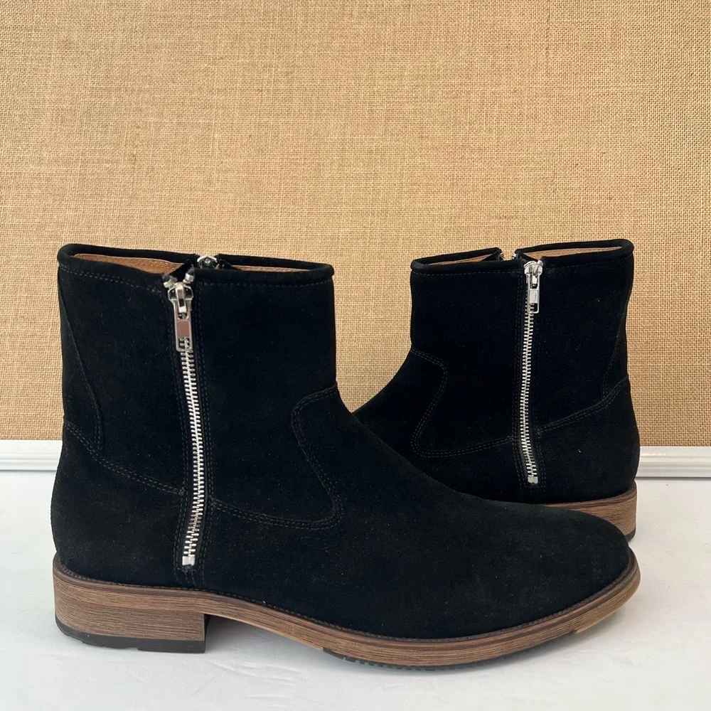 NEW REPUBLIC Men’s Black Suede Twin Zipper Luxury Boots Size 11.5